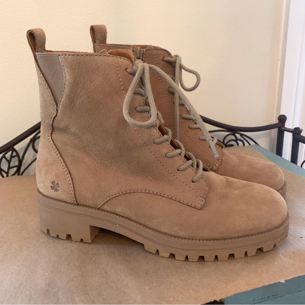 Lucky Brand Shoes Women's Size 7 Beige Leather LK-HADDLEY Ankle Combat Boots